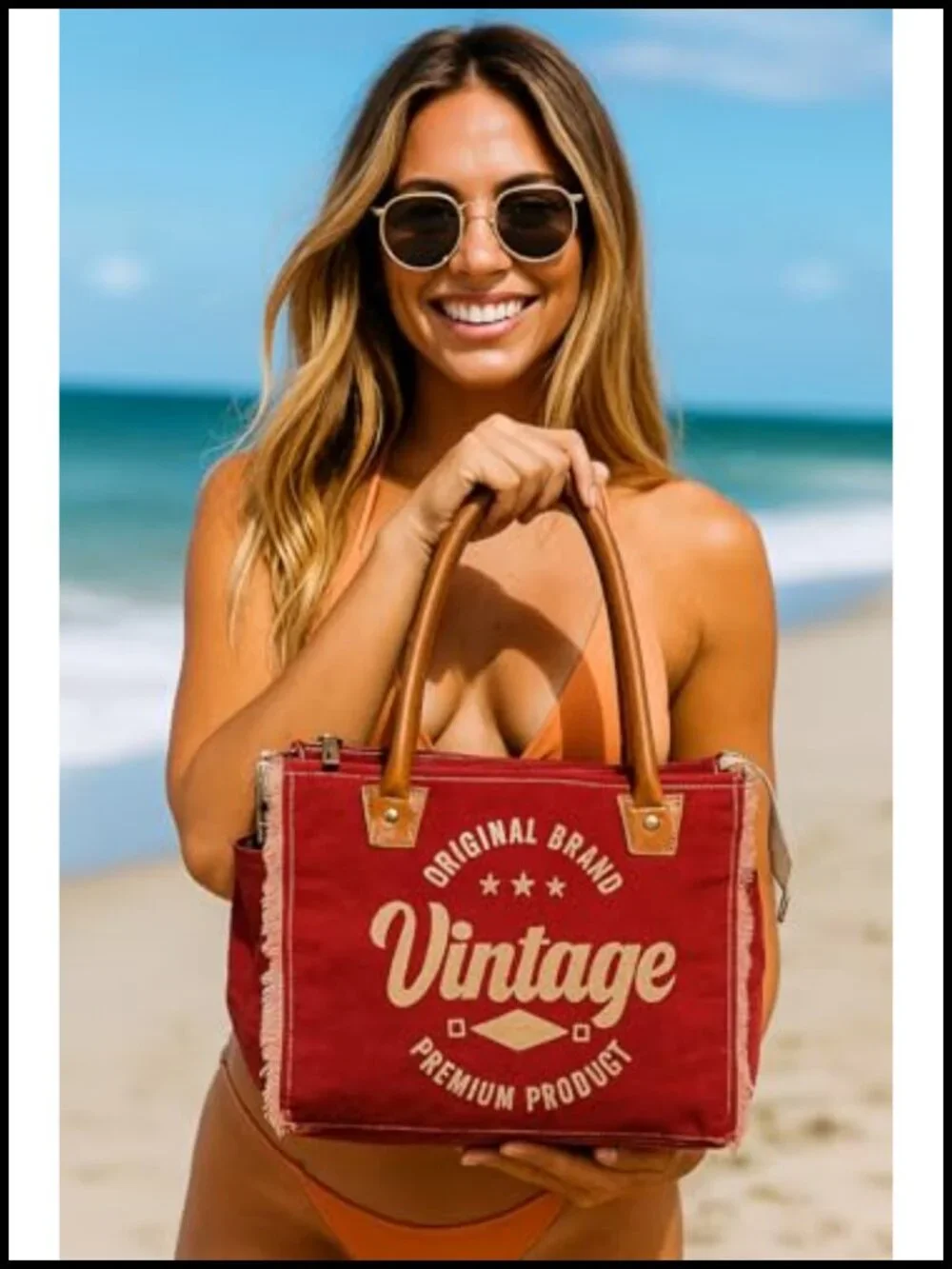 Canvas Tote Bag with Leather Handles, Shoulder Bag, Travel & Everyday Use
